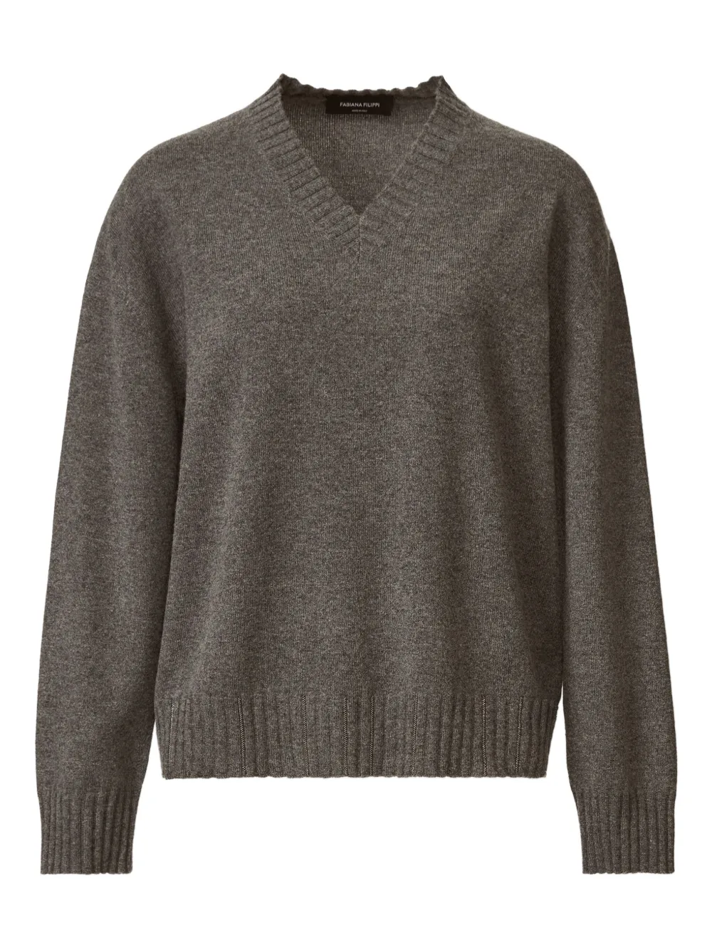 

Джемпер с V-образным вырезом и отделкой в рубчик Fabiana Filippi, серый