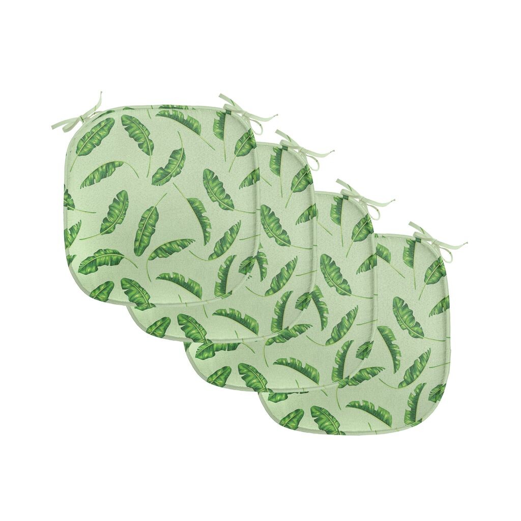 

Подушки на обеденный стул ABAKUHAUS Jungle, пальмы океанического климата, декоративная водонепроницаемая подушка с ремнями для кухонных сидений, 40 см x 40 см — упаковка из 4 шт., папоротник и светло-зеленый