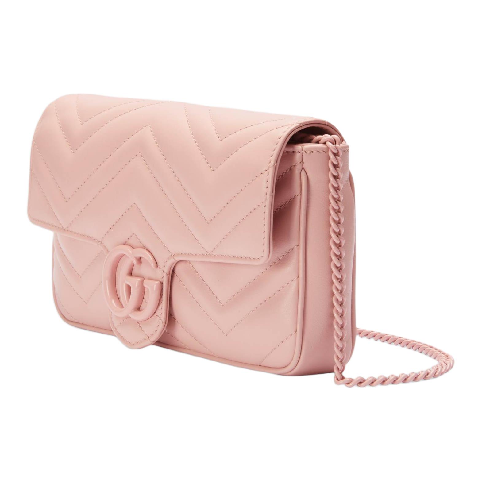 GUCCI GG Marmont Кожаная Сумка Через Плечо, Мини Сумка Через Плечо Женская Светло-Розовый и Бежевый — фото 4