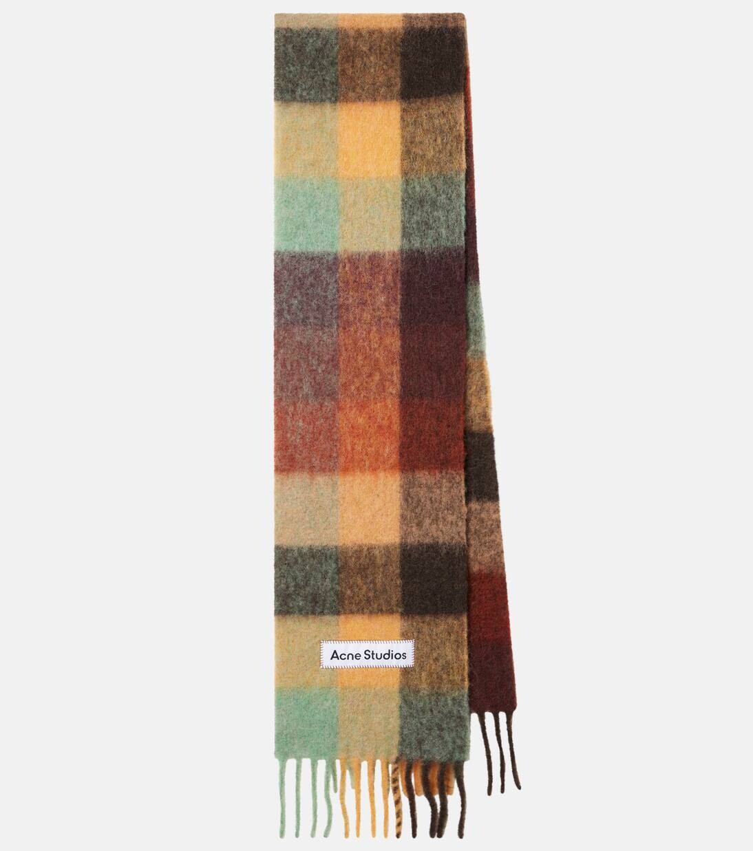 

Шарф из смеси шерсти и шерсти в клетку Vally Acne Studios, цвет chestnut brown/yellow/green