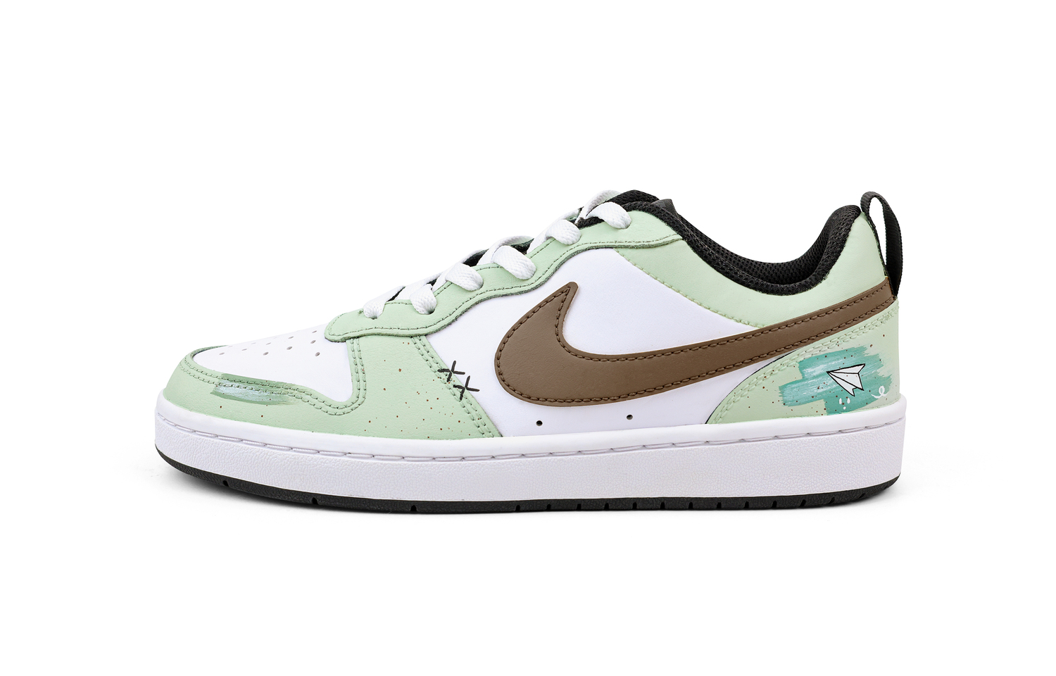 

Кроссовки Nike Court Borough Low 2 противоскользящие износостойкие низкие для скейтбординга детские бело-зеленые подростковые