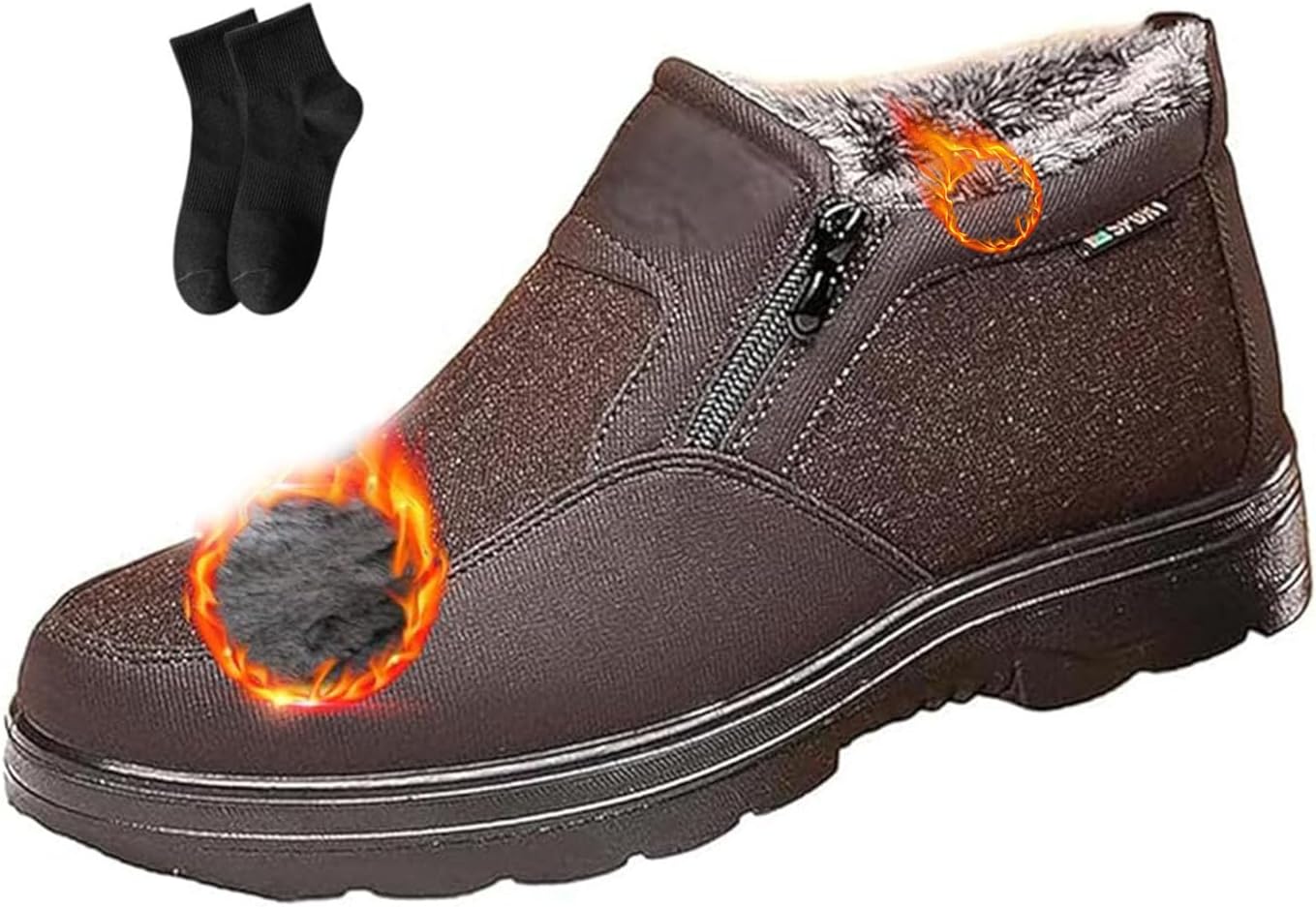 

Мужские ортопедические теплые зимние сапоги, водонепроницаемые, противоскользящие, с флисовой подкладкой, легкие, комфортные, с меховой подкладкой и боковой молнией для пожилых людей Noworfewer, коричневый