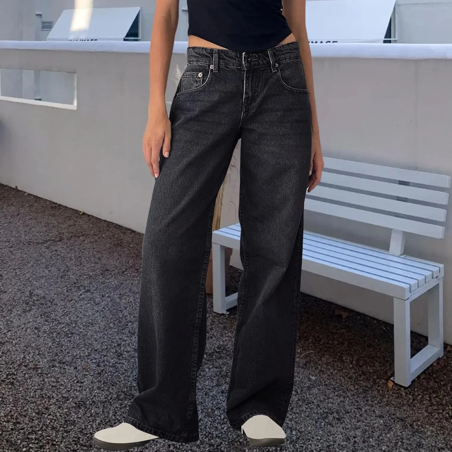Джинсы широкие, Black, Women Wide Leg Jeans — фото 2