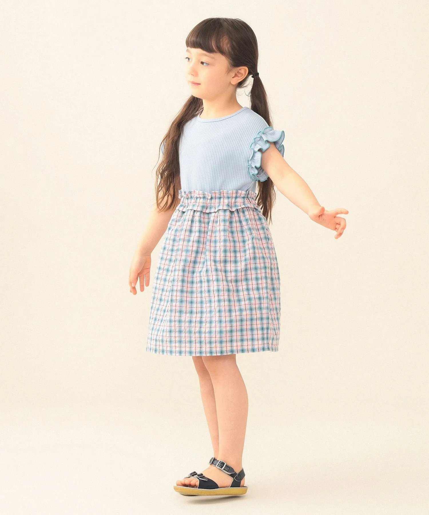 Платье Waffle Switch Dress 2026SS (90~140 см) Beams Mini, SAXE — фото 4