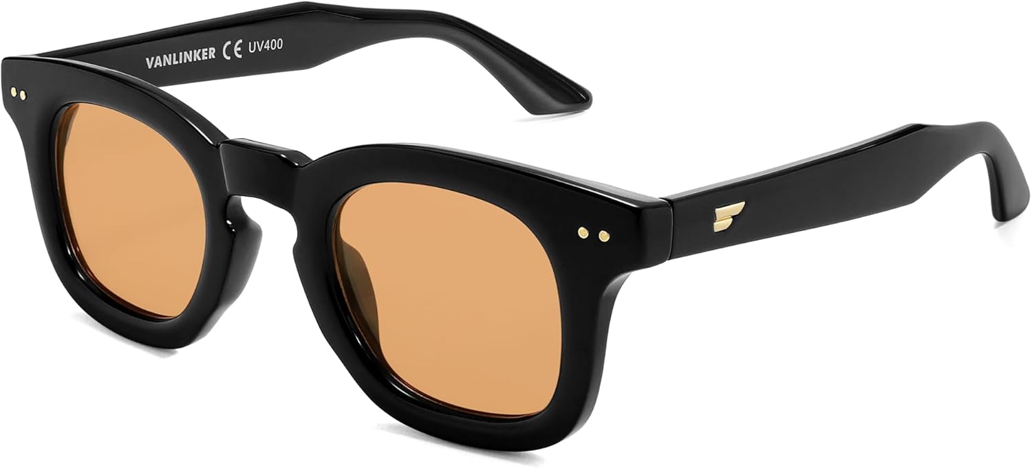 

Солнцезащитные очки VANLINKER Retro Small Chunky Square Polarized для мужчин и женщин, модель VL9881 (в стиле ретро, ​​с плотной оправой), C2-polarized Orange Lens/Black Frame