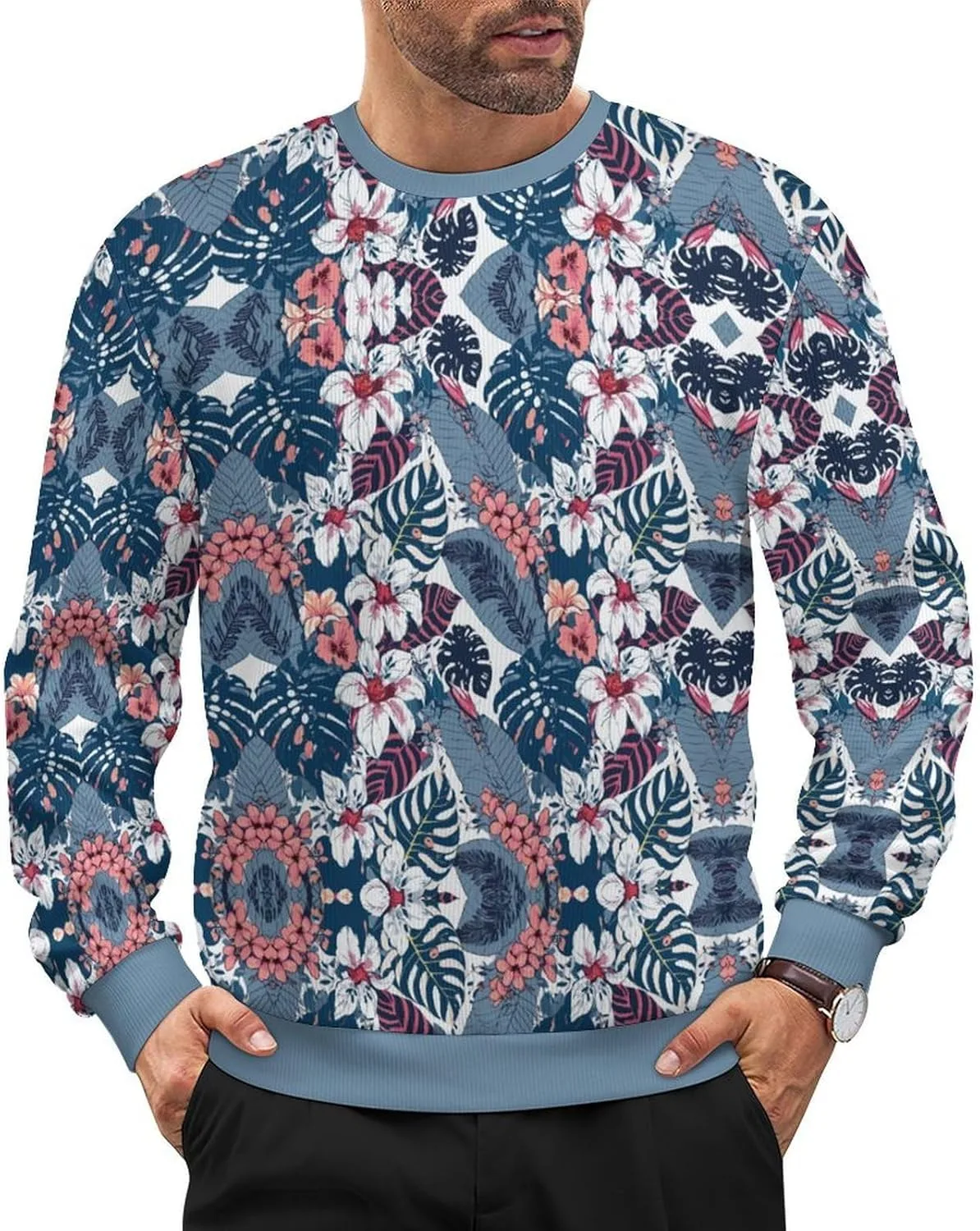 

Мужской свитер с животным принтом, свободный, с длинными рукавами и круглым вырезом HLSDFRES