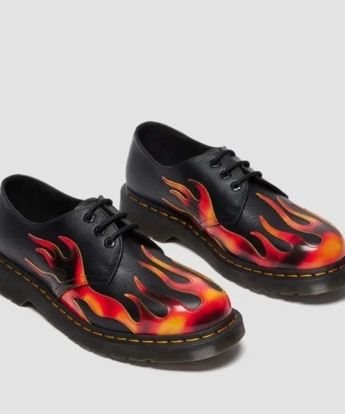 Туфли Dr. Martens 1461 Flame 3 Hole с аппликацией пламени, чёрные — фото 3