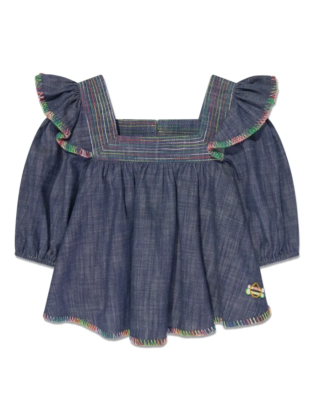Джинсовая блузка с декоративной строчкой Zimmermann Kids, синий