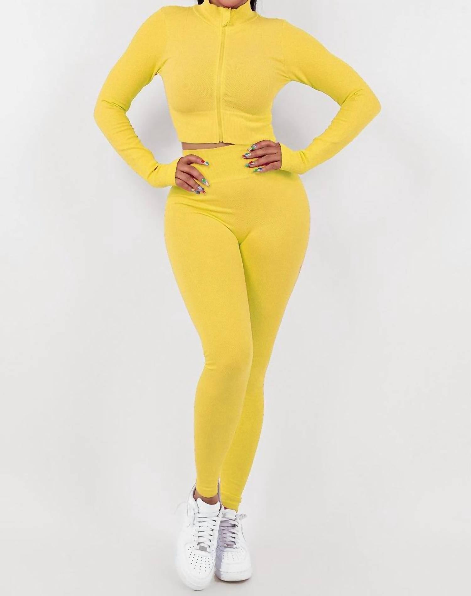 

Желтый комплект для отдыха с длинным рукавом и брюками Love Poem