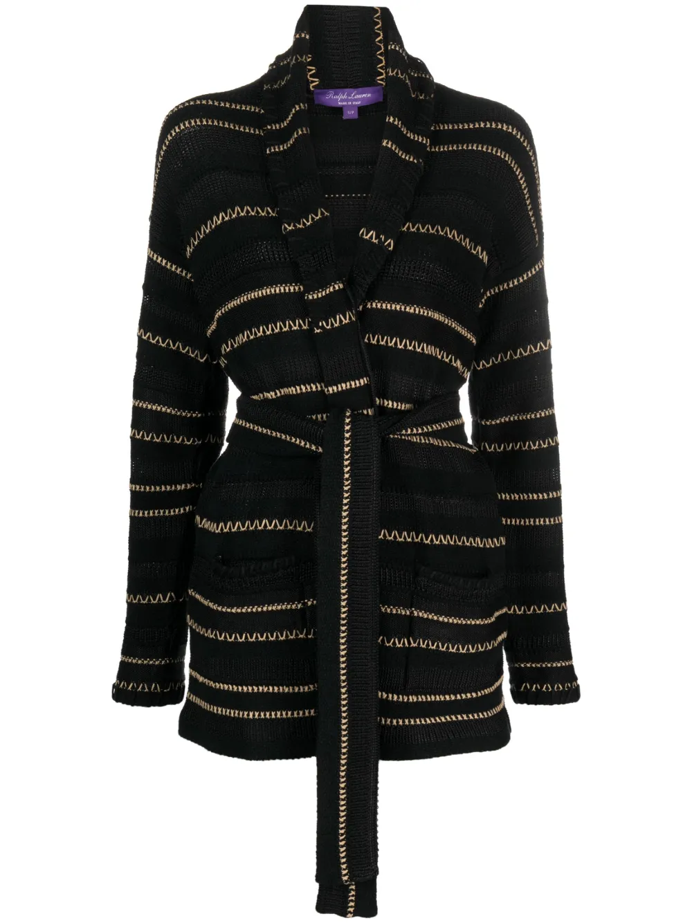 

Кардиган с поясом и контрастной строчкой Ralph Lauren Collection, черный