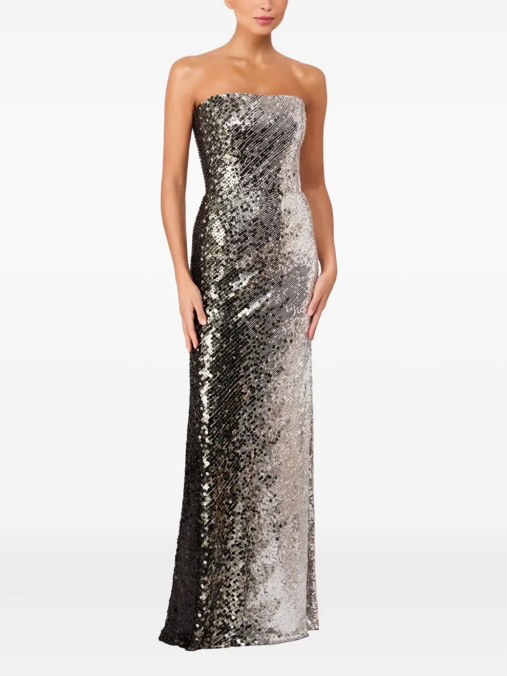 

Платье без бретелек, украшенное пайетками Jenny Packham, серый