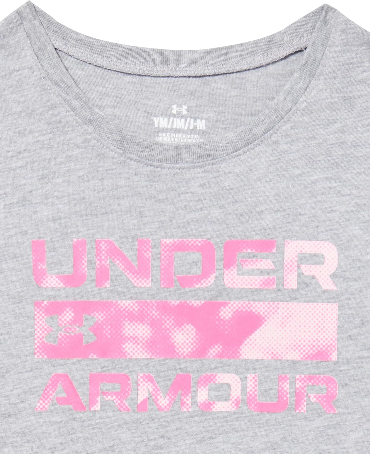 Under Armour Girls Crewneck, легкая и дышащая футболка для спорта, Mod Grey Stacked Logo — фото 2