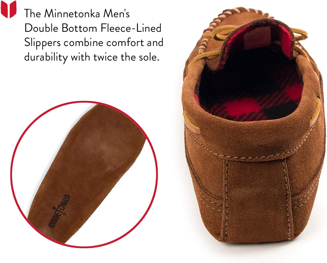 Мужские флисовые тапочки с двумя подошвами Minnetonka, коричневый — фото 4