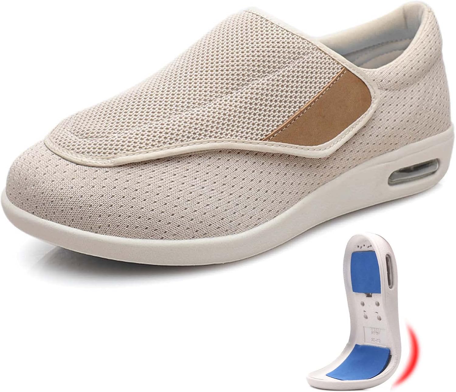 

Кроссовки для ходьбы с дополнительной шириной при отеках, с съемными стельками из пены с эффектом памяти, легкие, для пожилых людей с опухшими стопами, мужские 9.5/женские 10.5 Generic, бежевый