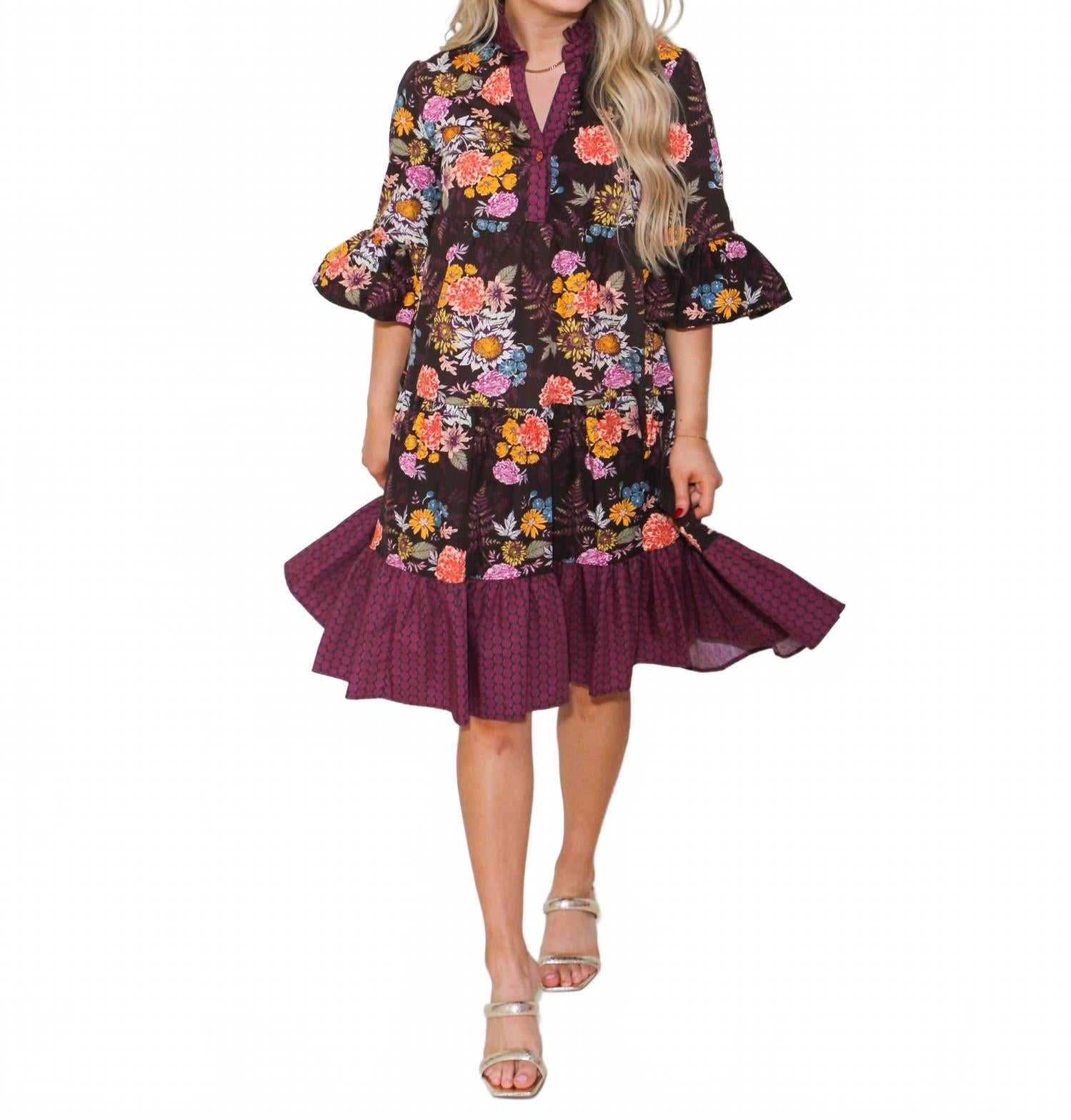 

Кокетливое мини-платье в какао с цветочным принтом Ivy Jane, Cocoa & Blooms