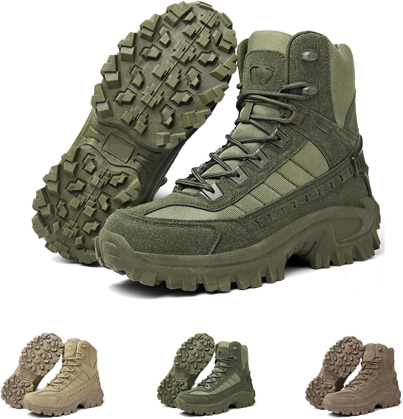 

Мужские облегченные ботинки WUUJIPAI с боковой молнией, водоотталкивающие походные ботинки для активного отдыха и кемпинга, зеленый