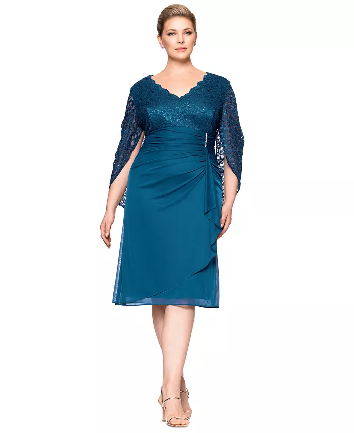 

Платье-футляр с кружевной драпировкой на спине Betsy & Adam Plus Size B&A By Betsy and Adam, синий