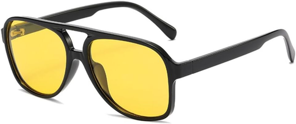 

Мужские солнцезащитные очки в стиле ретро с увеличенными двойными перемычками, прозрачная оправа, женские очки желто-синего цвета с защитой от УФ-излучения UV400 MTZJH, Black Yellow
