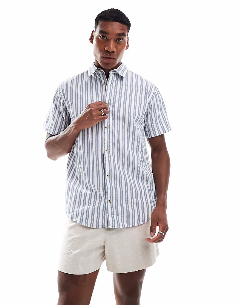 

Рубашка Jack & Jones Oxford Stripe с короткими рукавами синего цвета