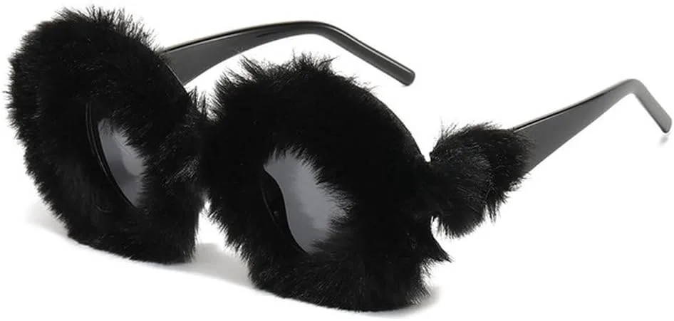 

Круглые мягкие солнцезащитные очки для женщин, винтажные, большие, декоративные, зимние, термоочки, пушистые, с защитой от УФ-излучения UV400 TVTBBVV, Black