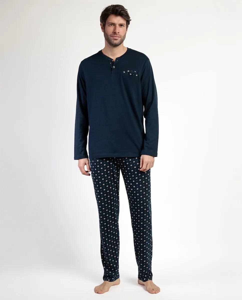 

Мужская длинная пижама из вискозного трикотажа темно-синего цвета Admas