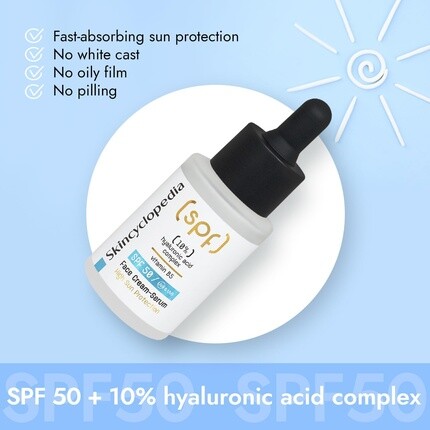 Увлажняющий солнцезащитный крем для лица SPF 50 с 10% комплексом гиалуроновой кислоты 30 мл Skincyclopedia — фото 2