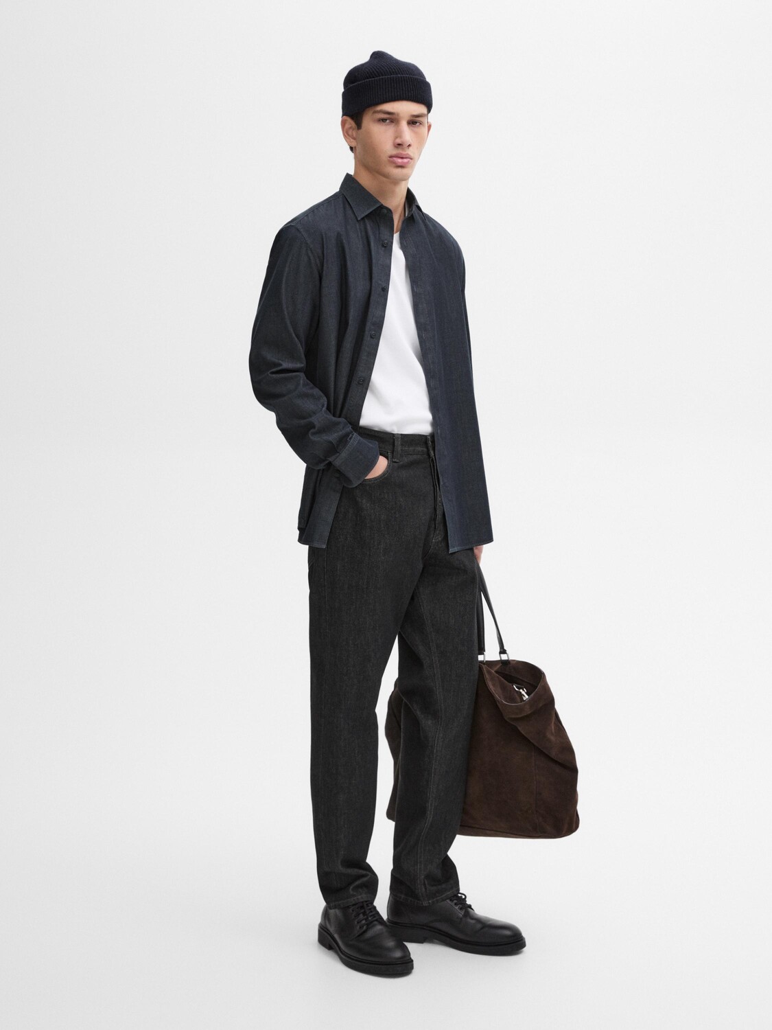 

Рубашка из 100% хлопкового денима Massimo Dutti, серый