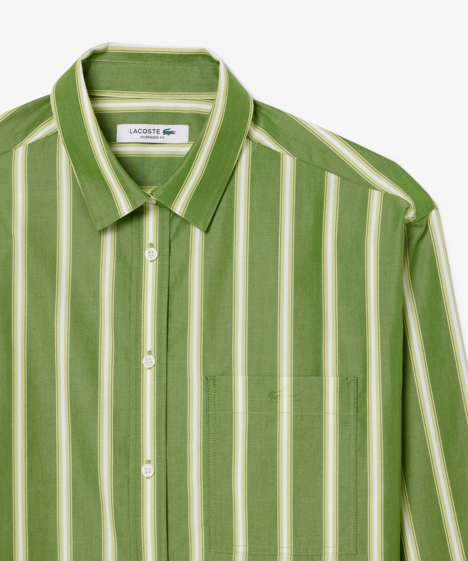 Рубашка LACOSTE Свободная полосатая из поплина, Зеленый — фото 4