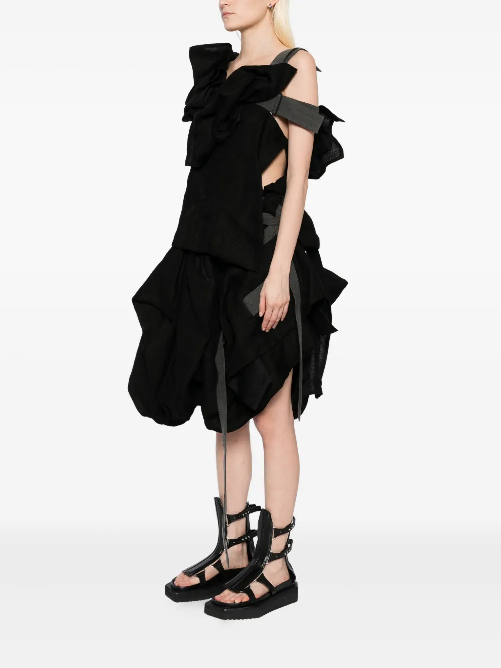 Льняное платье с драпировкой Yohji Yamamoto, черный — фото 3