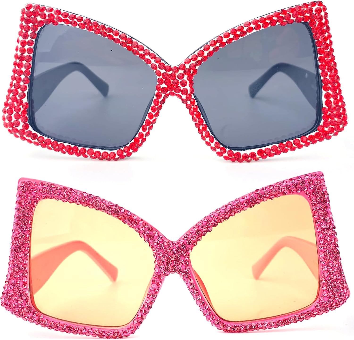 

Большие солнцезащитные очки в форме бабочки, украшенные стразами, женские, в стиле панк, уникальные, с нерегулярным градиентом, защита от ультрафиолета UV400 mincl, 2pcs-pink&black