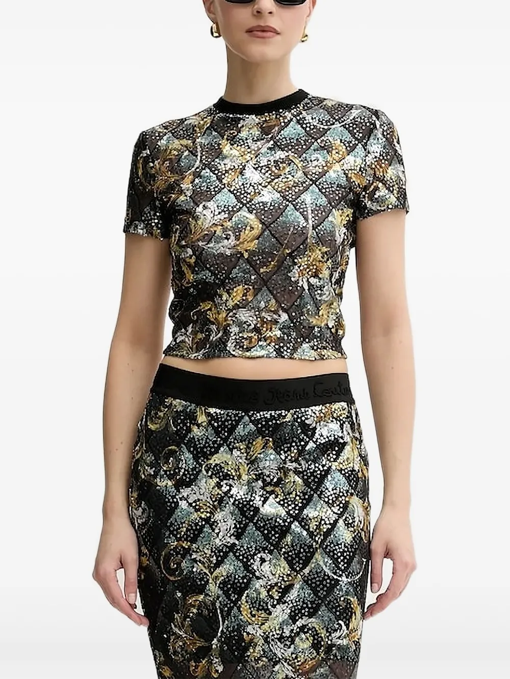 

Топ с пайетками Versace Jeans Couture, черный