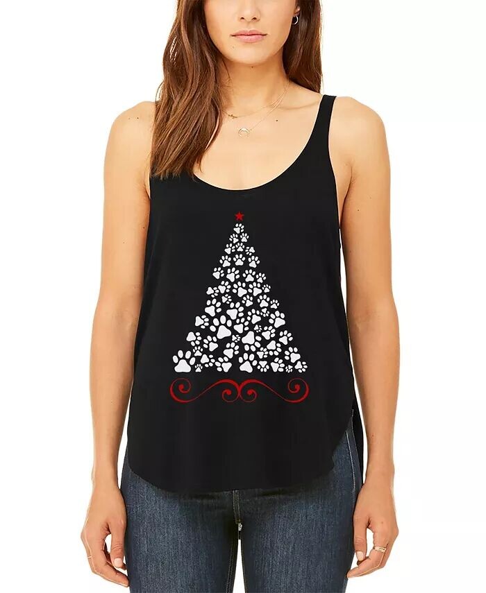 

Женская струящаяся майка Paw Christmas Tree Premium Word Art LA Pop Art, черный