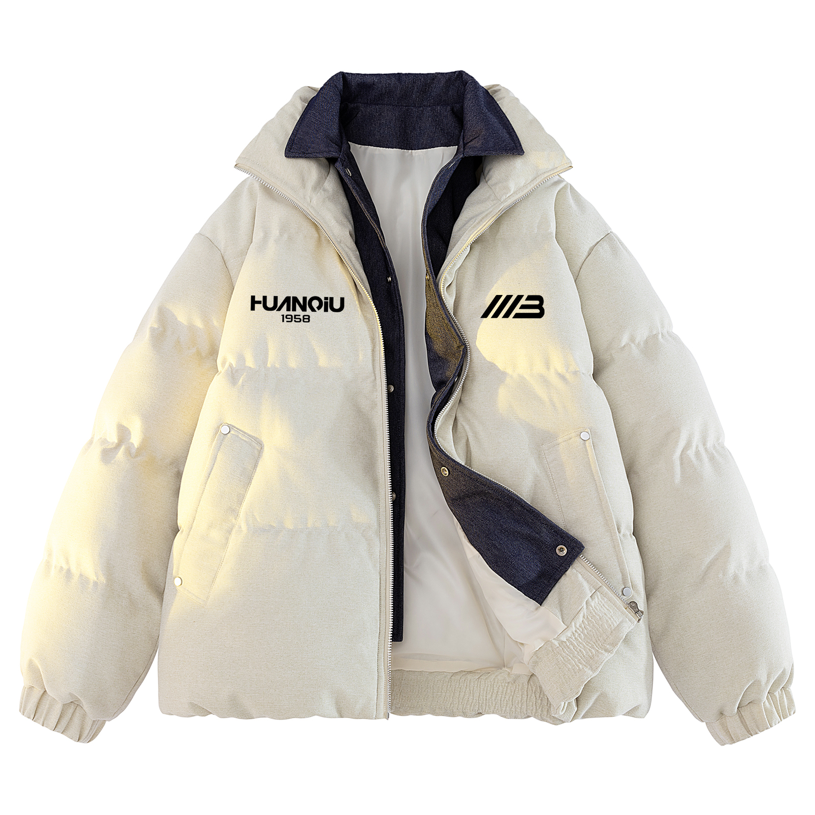 

Пуховик Unisex Stand Collar Thickened Padded Puffer Jacket HUANQIU, экрю