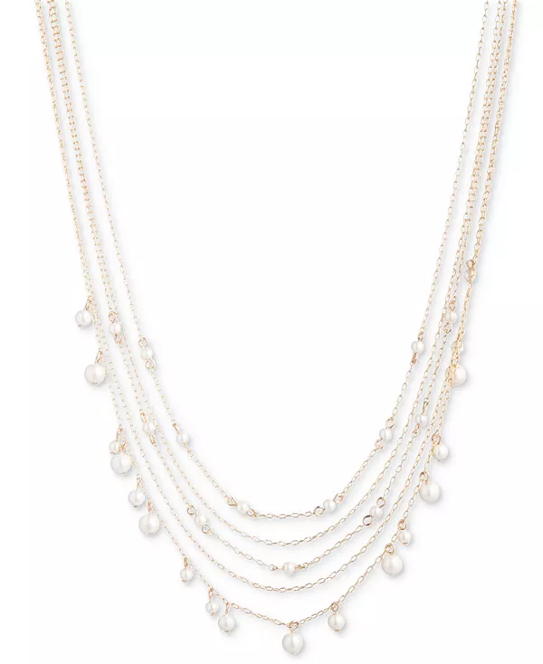 

Многослойное ожерелье из искусственного жемчуга золотистого оттенка, 16 дюймов + удлинитель 3 дюйма Emily In Paris, white