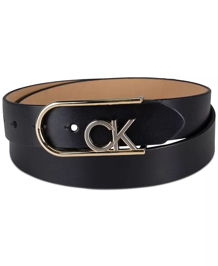 

Ремень из двухцветной кожи с монограммной пряжкой Calvin Klein, черный