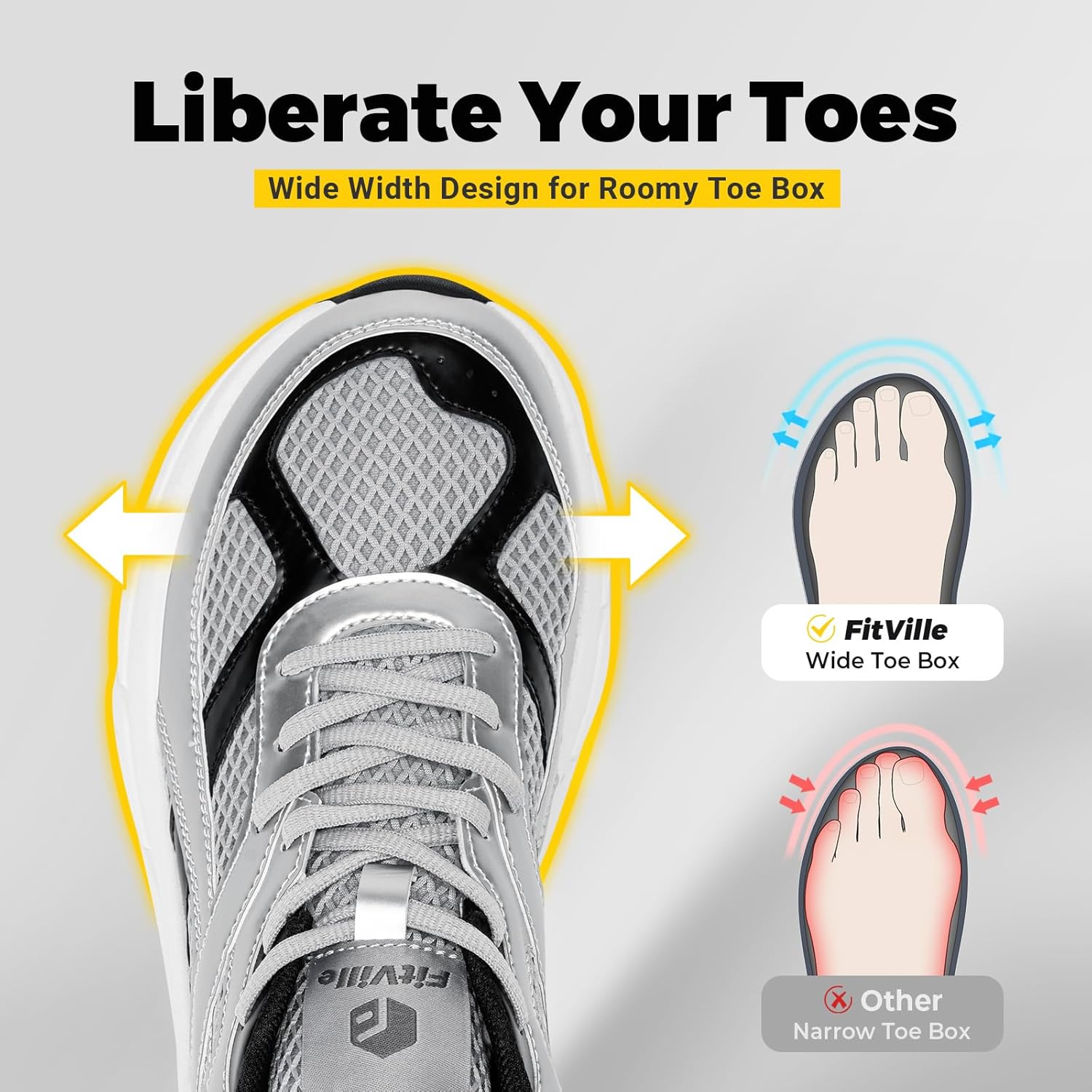 Мужские кроссовки FitVille Extra Wide Walking Shoes Wide Wide Retro Sneakers Non-Slip Cross Trainers with Arch Support for Flat Foots Plantar Fasciitis - Rebound NEO V6, серый — фото 2