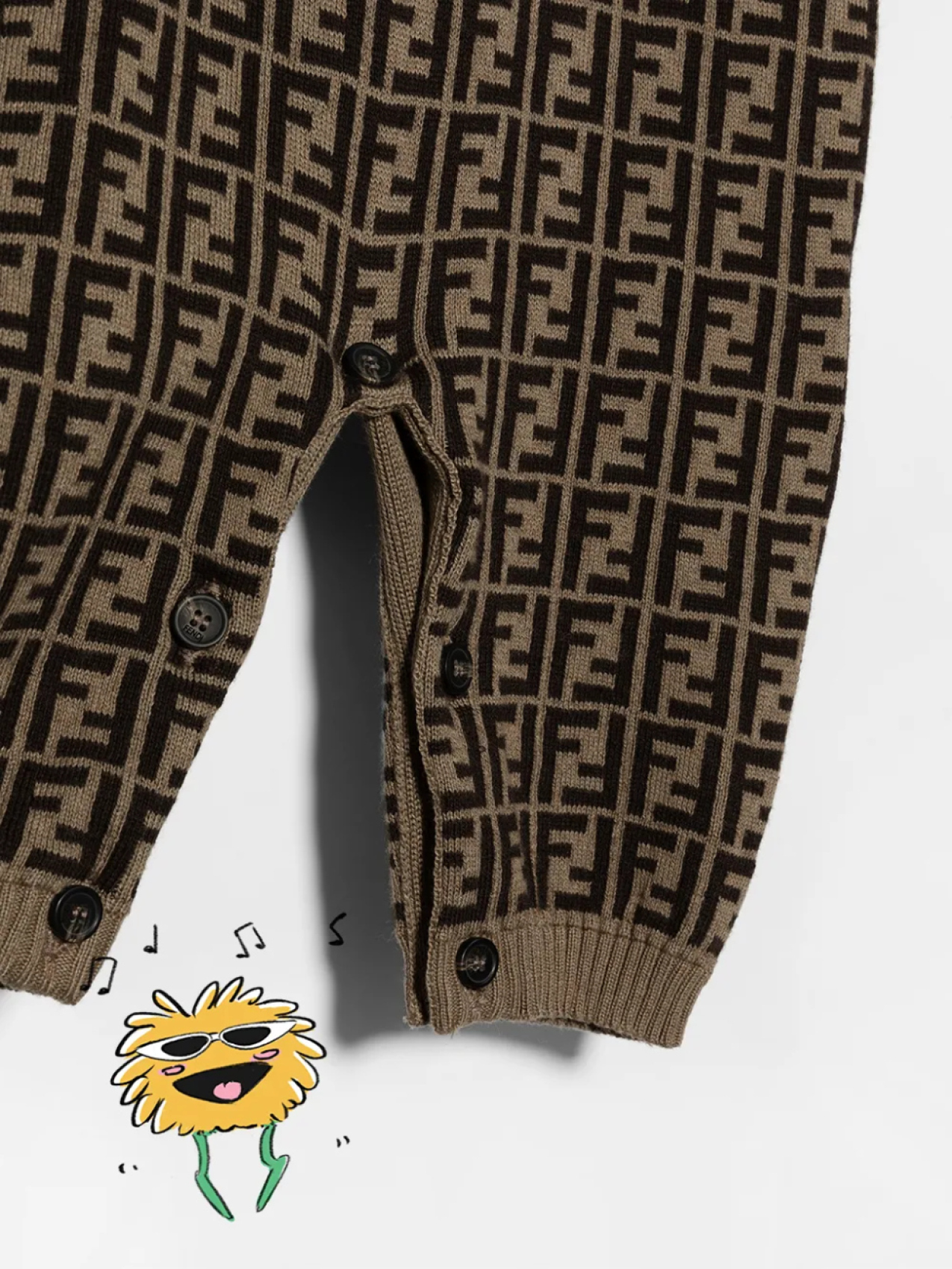 Ромпер с узором Zucca Fendi Kids, коричневый — фото 3