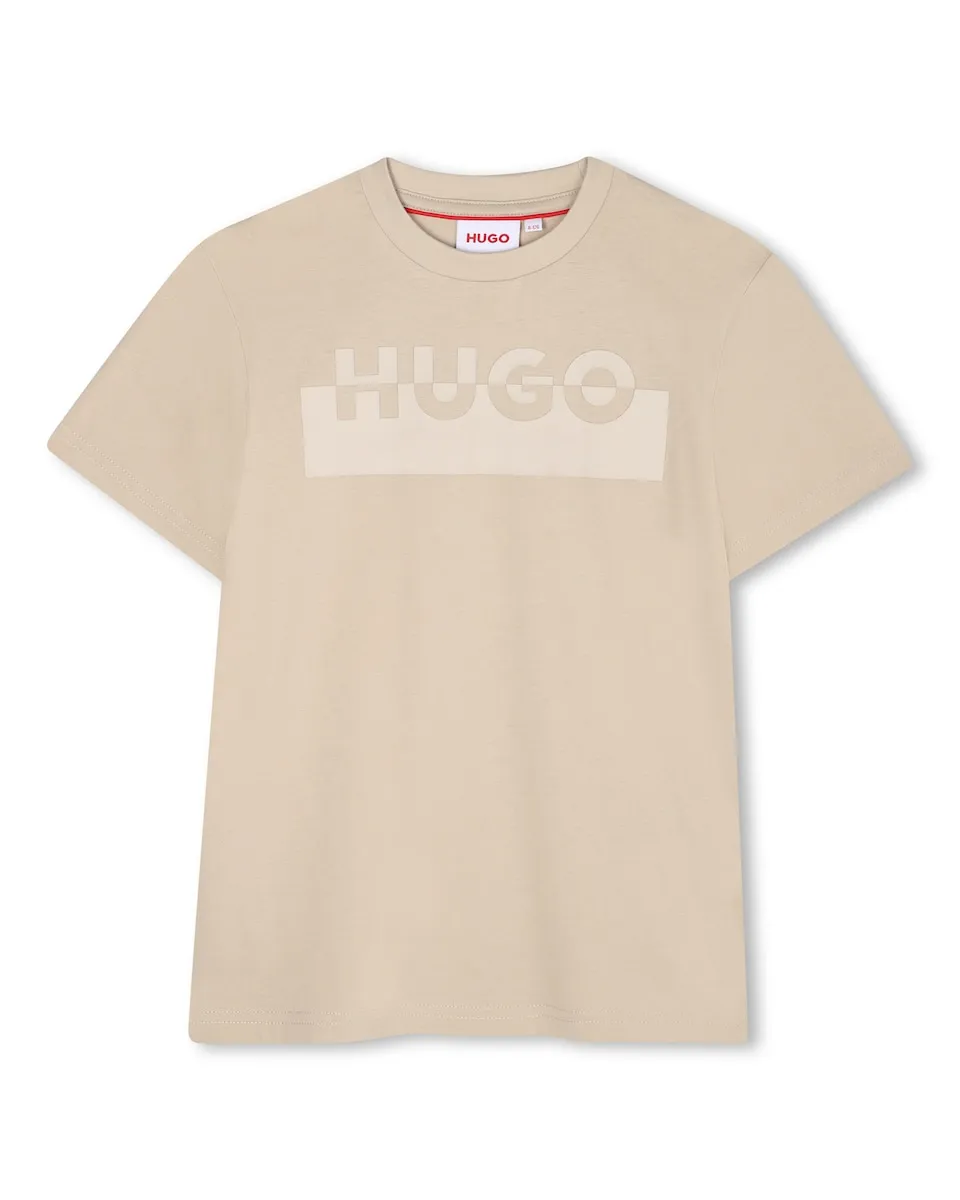 

Детская хлопковая футболка Hugo, бежевый