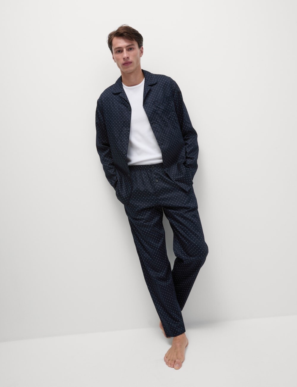 

Пижамный комплект из чистого хлопка в горошек Marks & Spencer, темно-синий