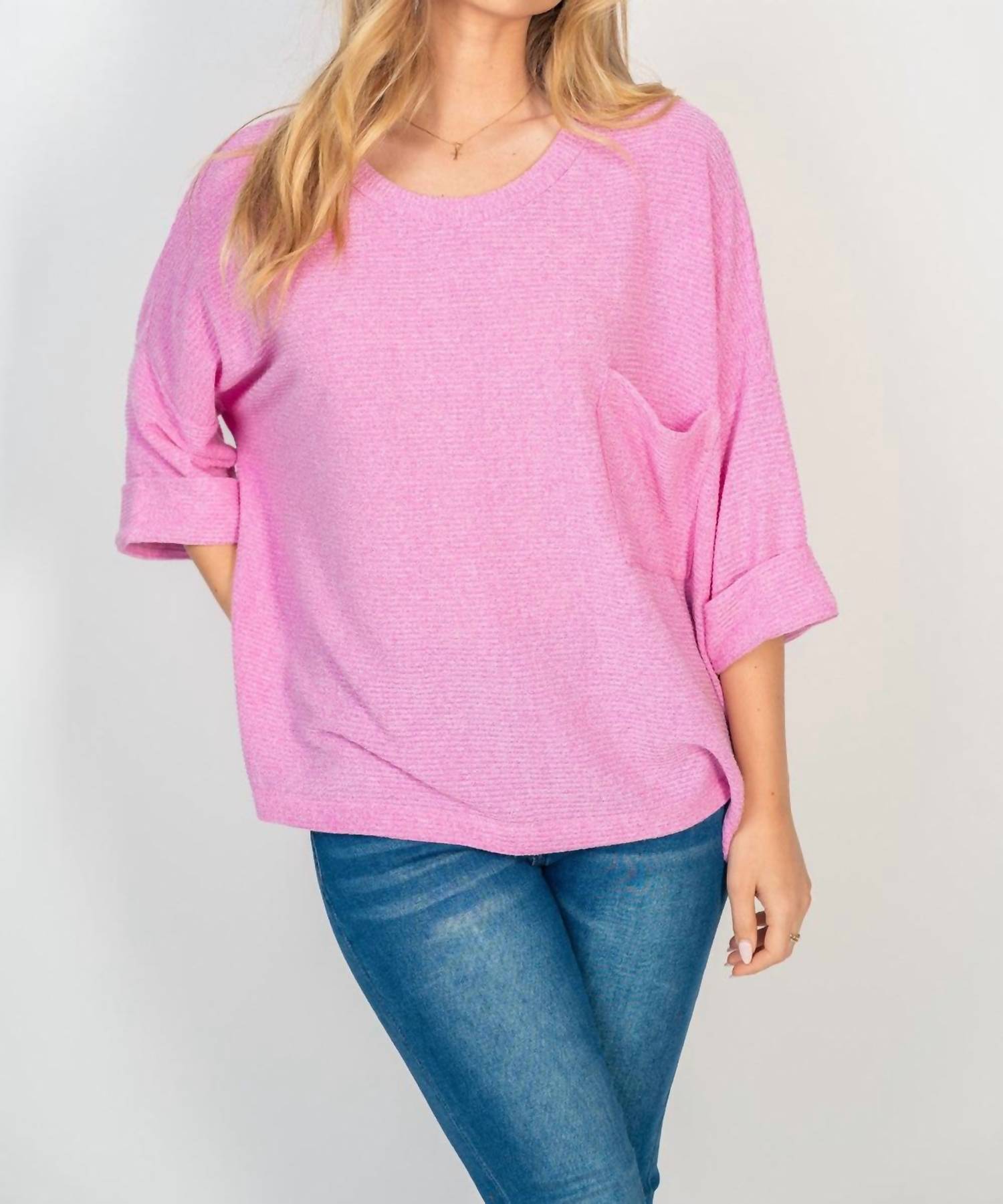 

Топ свободного кроя в рубчик с карманом, розовый White Birch