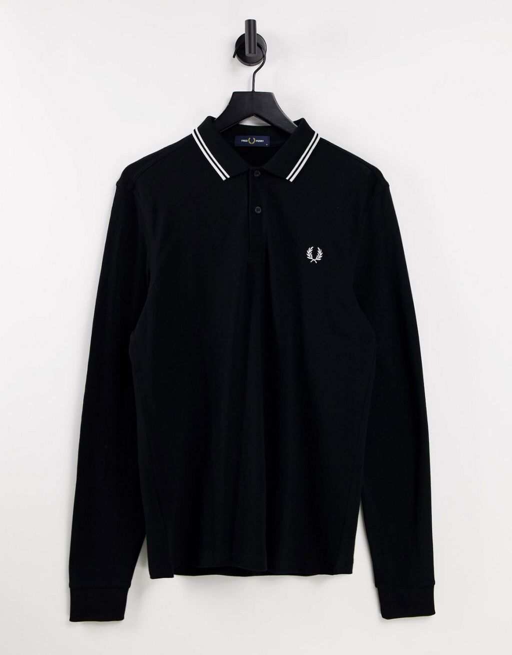 

Черная рубашка-поло с длинными рукавами и двойным воротником Fred Perry