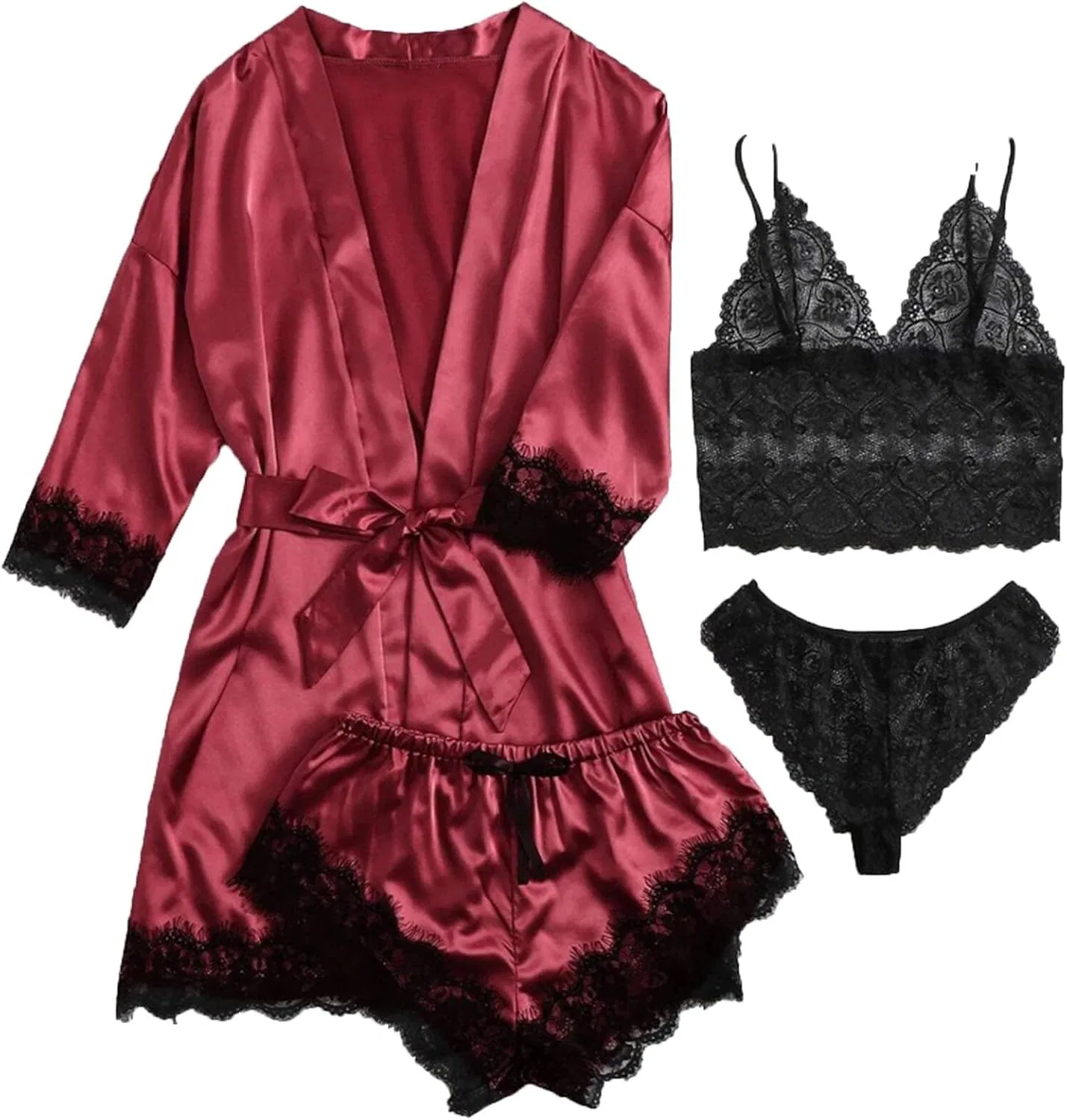Комплект пижамы, кружевной, Satin, бордовый