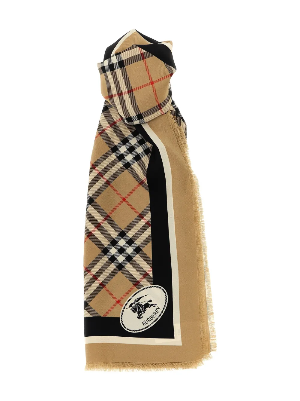 

Клетчатый шарф с бахромой BURBERRY, коричневый