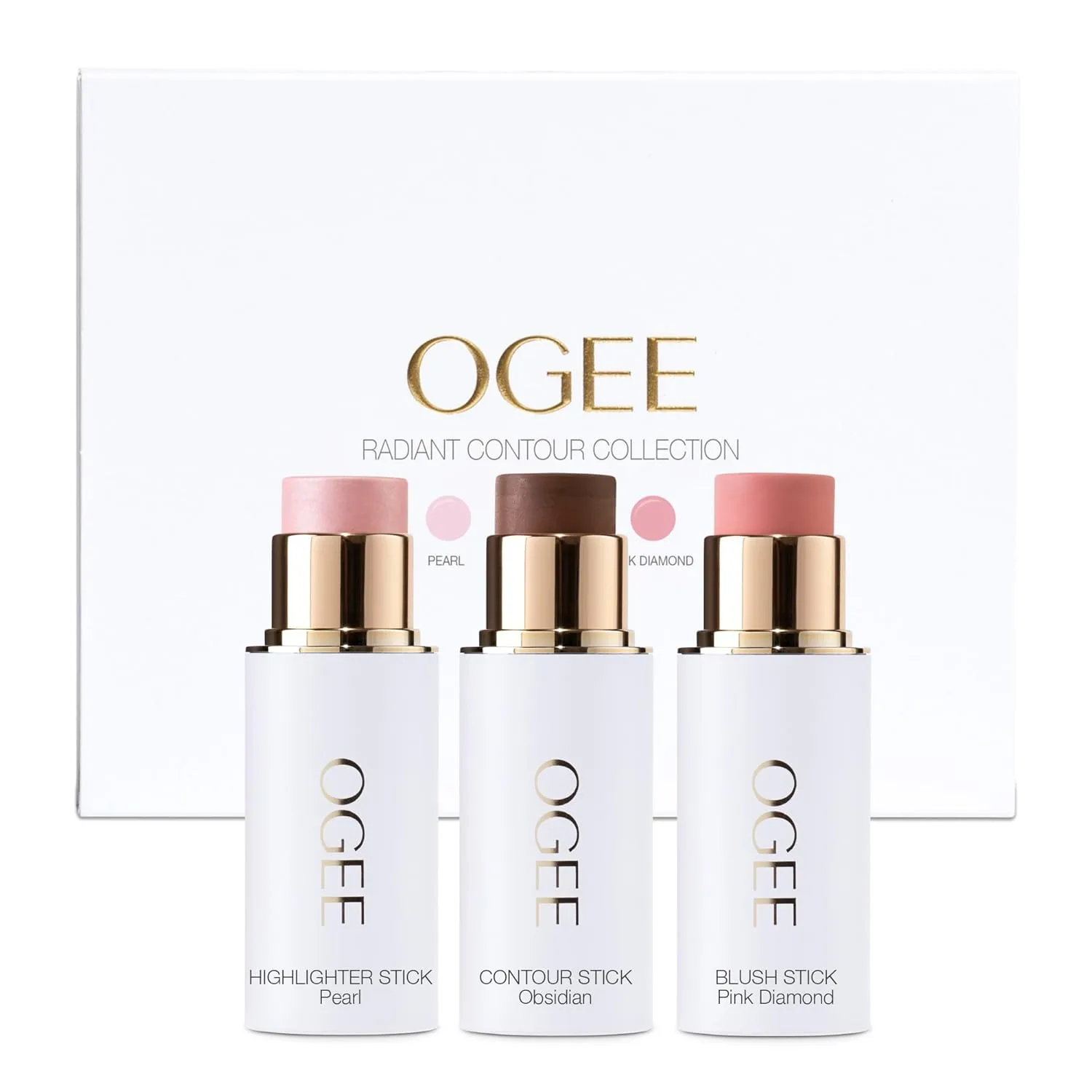 Ogee Face Stick Radiant Collection Trio - набор для контуринга с бронзером, румянами и хайлайтером, TRIO - RADIANT CONTOUR COLLECTION - OBSIDIAN, PINK DIAMOND, PEARL
