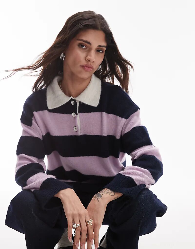 

Трикотажный топ-поло темно-розового цвета Topshop