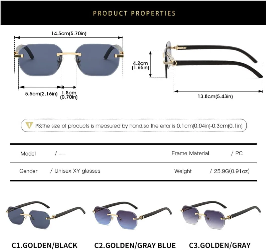 

Солнцезащитные очки без оправы шестиугольной формы для мужчин и женщин, модные, с текстурой дерева, упрощенные квадратные солнцезащитные очки UATXTAU, Gradient Blue