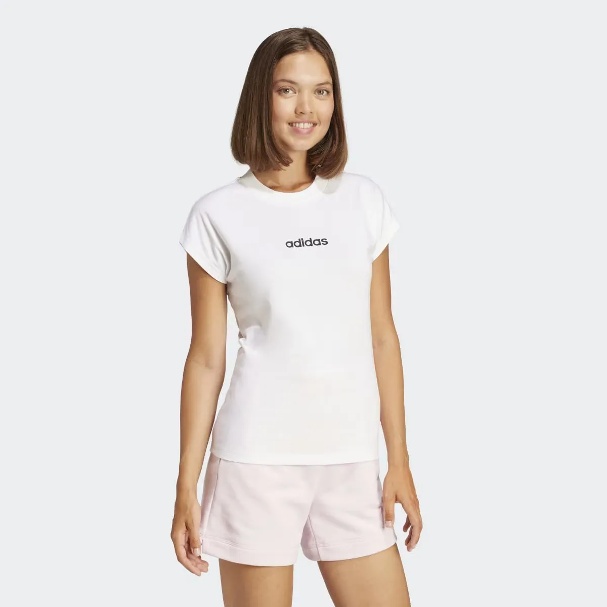 Women's Essentials Линейная хлопковая футболка Adidas, белый — фото 4