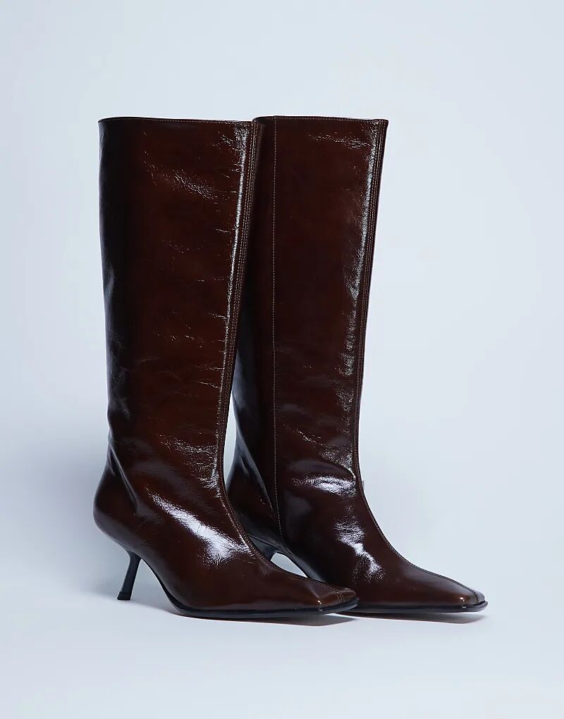 Сапоги Topshop Scarlett Premium из натуральной кожи с квадратным носком шоколадного цвета — фото 4