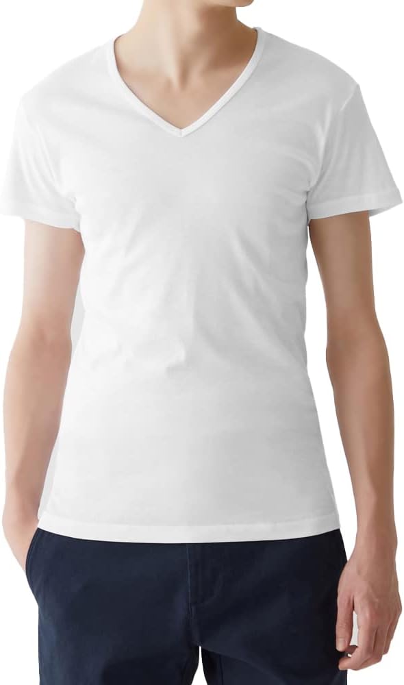 

Мужская футболка Gunze YG YN0015 с V-образным вырезом, 100% хлопок, белый