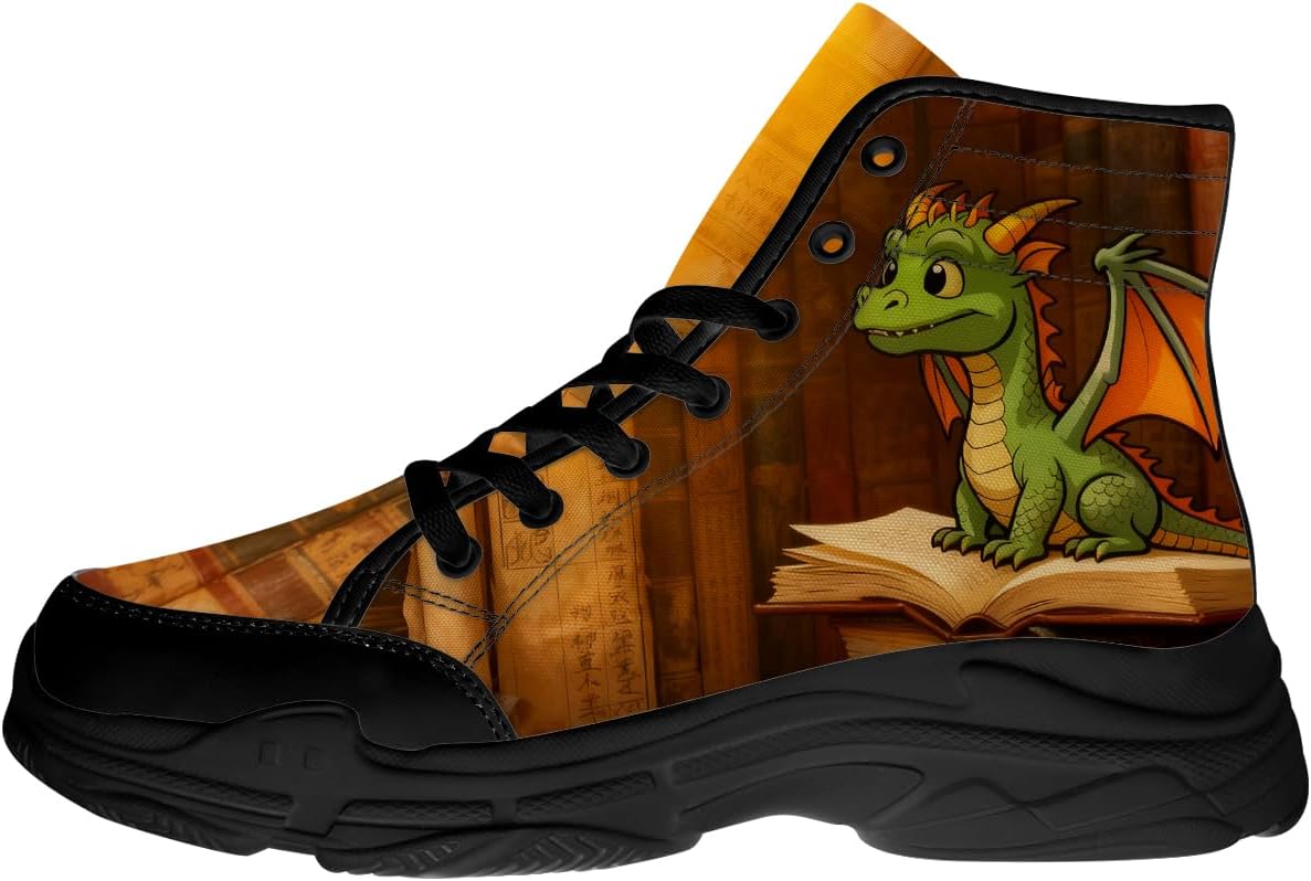 

Кроссовки Dragon Reading Book для женщин и мужчин, высокие шнуровочные кеды из ткани, подарки для нее и для него Quorax, зеленый